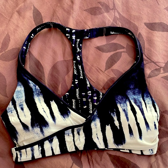 Title nine Swim Title Nine Wrap Around Swim Top Dark Blue And White